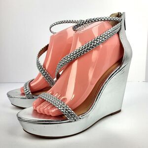 Jewel Badgley Mischka Shoes Silver Wedges Sandal
